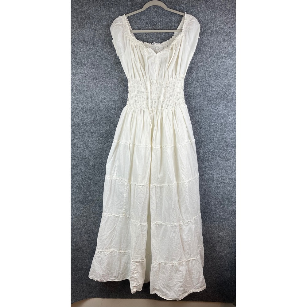 Peasant Maxi Dress Women XL White Excellent Tiered Smocked Boho
